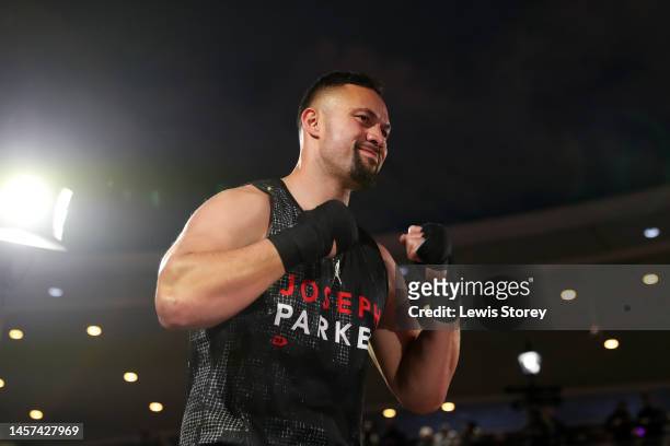 Joseph Parker shadow boxes during the Chris Eubank Jr v Liam Smith Media workout at The Trafford Centre on January 18, 2023 in Manchester, England.