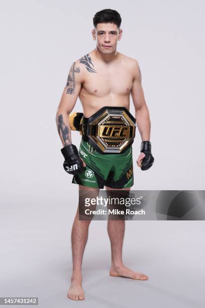 Brandon Moreno poses for a portrait during a UFC photo session on January 18, 2023 in Rio de Janeiro, Brazil.