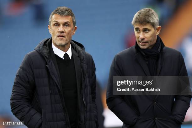 Paolo Maldini, Technical Director of AC Milan, looks on prior to the EA Sports Supercup match between AC Milan and FC Internazionale at King Fahd...