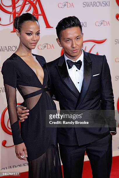 Zoe Saldana and Prabal Gurung attend 2012 CFDA Fashion Awards at Alice Tully Hall on June 4, 2012 in New York City.