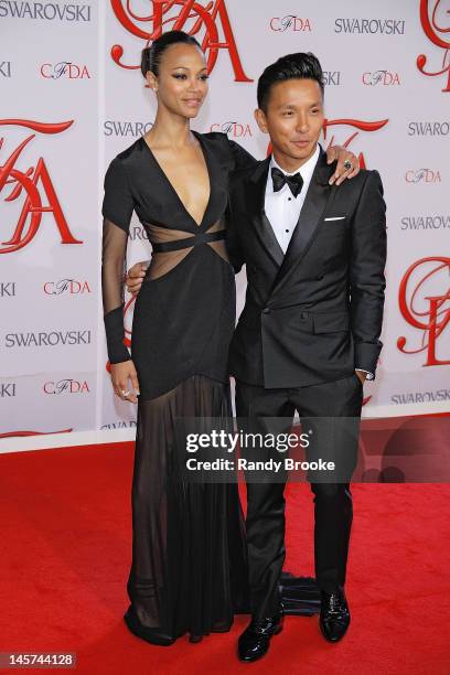 Zoe Saldana and Prabal Gurung attend 2012 CFDA Fashion Awards at Alice Tully Hall on June 4, 2012 in New York City.