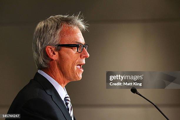 David Gallop speaks to the media at the announcement of his resignation as ARLC CEO at Rugby League Central on June 5, 2012 in Sydney, Australia.