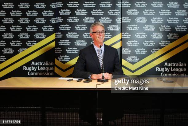 David Gallop speaks to the media at the announcement of his resignation as ARLC CEO at Rugby League Central on June 5, 2012 in Sydney, Australia.