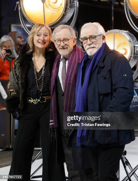 Caroline Goodall, Steven Spielberg and Brian Cox attend "The Fabelmans" UK Premiere at The Curzon Mayfair on January 18, 2023 in London, England.