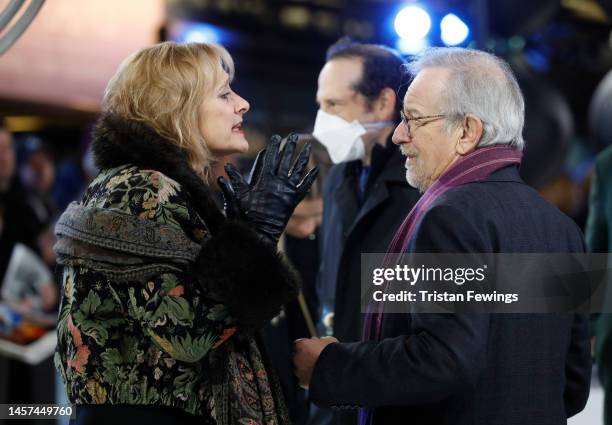 Caroline Goodall and Steven Spielberg attend "The Fabelmans" UK Premiere at The Curzon Mayfair on January 18, 2023 in London, England.