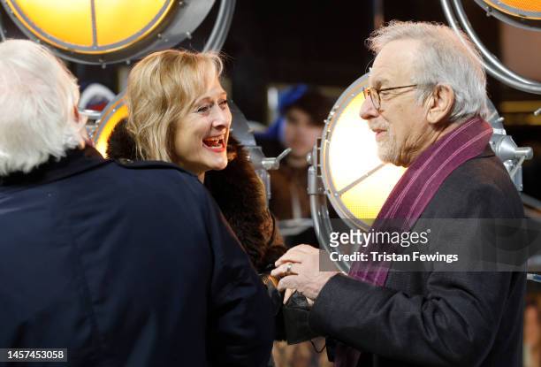 Caroline Goodall and Steven Spielberg attend "The Fabelmans" UK Premiere at The Curzon Mayfair on January 18, 2023 in London, England.