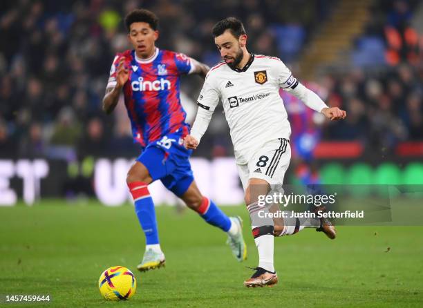 Bruno Fernandes of Manchester United runs with the ball during the Premier League match between Crystal Palace and Manchester United at Selhurst Park...