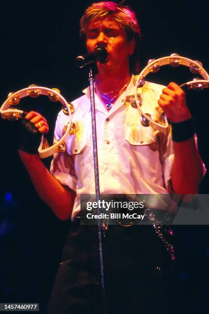 Simon LeBon of the band Duran Duran in concert at The Spectrum in Philadelphia, Pennsylvania