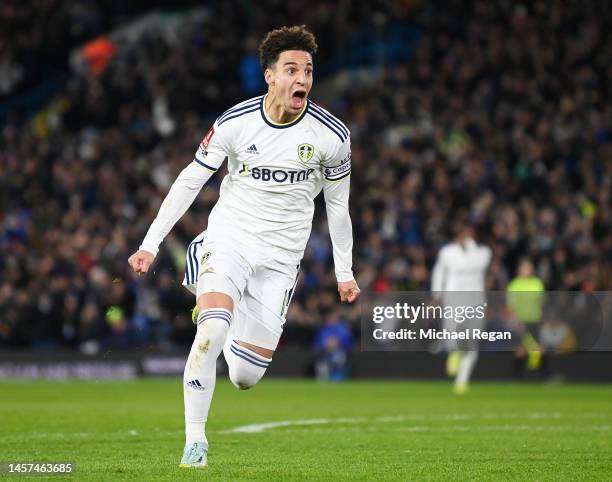Rodrigo Moreno of Leeds United celebrates after scoring the team's second goal during the Emirates FA Cup Third Round Replay match between Leeds...