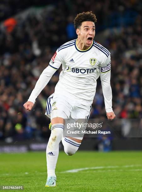 Rodrigo Moreno of Leeds United celebrates after scoring the team's second goal during the Emirates FA Cup Third Round Replay match between Leeds...