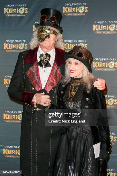 Brian May and Anita Dobson attend the European Premiere of Cirque du Soleil's "Kurios: Cabinet Of Curiosities" at Royal Albert Hall on January 18,...