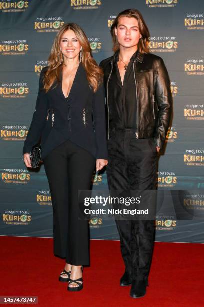Elizabeth Hurley and Damian Hurley attend the European Premiere of Cirque du Soleil's "Kurios: Cabinet Of Curiosities" at Royal Albert Hall on...