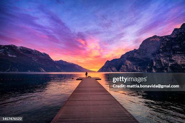 the winter pier - lake foto e immagini stock