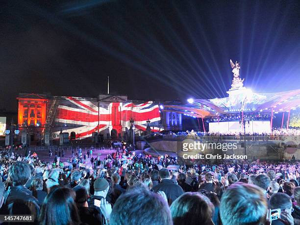 Projections illuminate Buckingham Palace during the Diamond Jubilee concert at Buckingham Palace on June 4, 2012 in London, England. For only the...