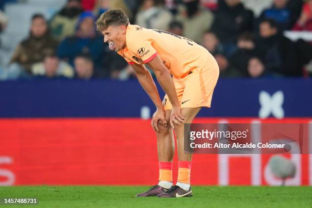 Marcos Llorente of Atletico de Madrid celebrates scoring his side's 2nd goal during the Copa del Rey Round of 16 match between Levante UD and...