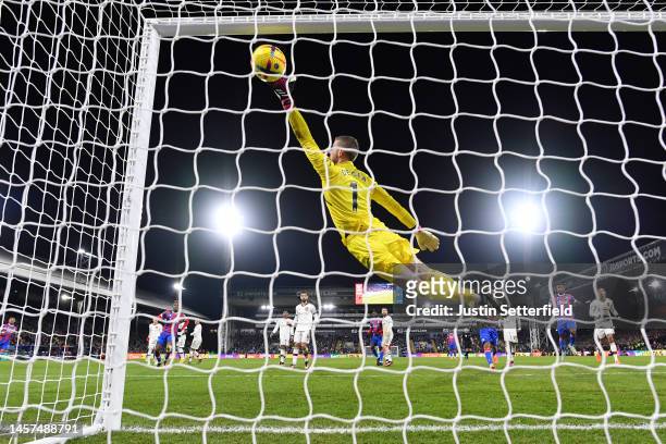 General view as Michael Olise of Crystal Palace scores the team's first goal as David De Gea of Manchester United attempts to make a save during the...