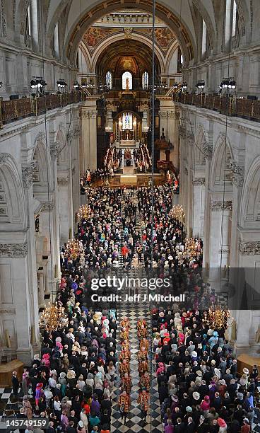 Queen Elizabeth II, departs St Paul’s Cathedral following the service of thanksgiving on June 5, 2012 in London, England. For only the second time in...