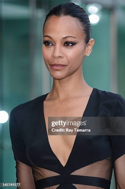 Actress Zoe Saldana enters the 2012 CFDA Fashion Awards at Alice Tully Hall on June 4, 2012 in New York City.