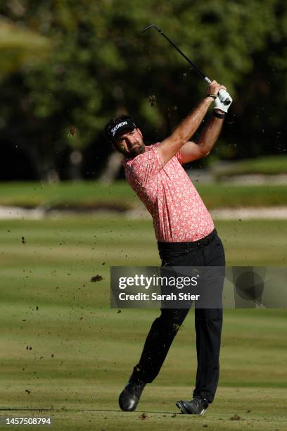 Brett Drewitt of Australia plays his shot on the 17th fairway during the fourth round of The Bahamas Great Exuma Classic at Sandals Emerald Bay Golf...