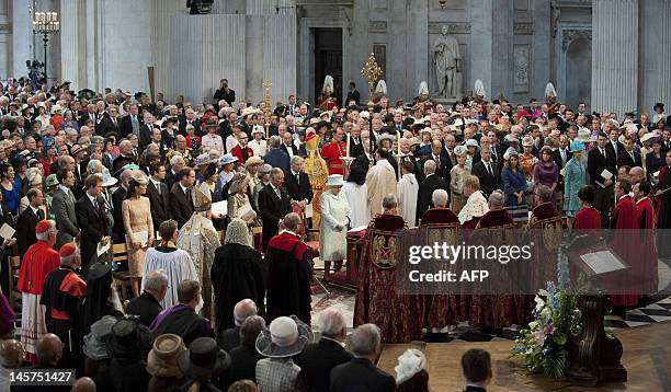 Britain's Queen Elizabeth II and and members of the Royal family, among them Prince Charles, Prince of Wales, Camilla, Duchess of Cornwall,...