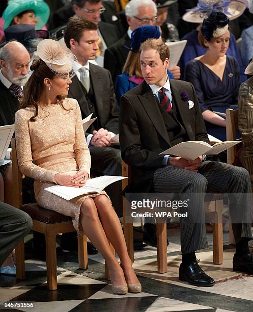 Catherine, Duchess of Cambridge and Prince William, Duke of Cambridge during a service of thanksgiving to mark the Queen's Diamond Jubilee at St...