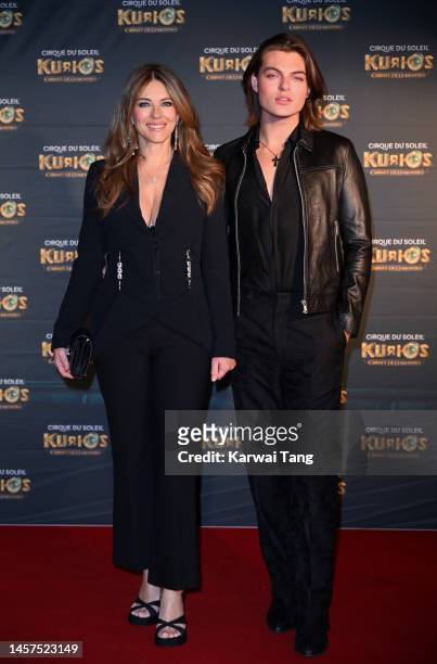 Elizabeth Hurley and Damian Hurley attend the European Premiere of Cirque du Soleil's "Kurios: Cabinet Of Curiosities" at Royal Albert Hall on...