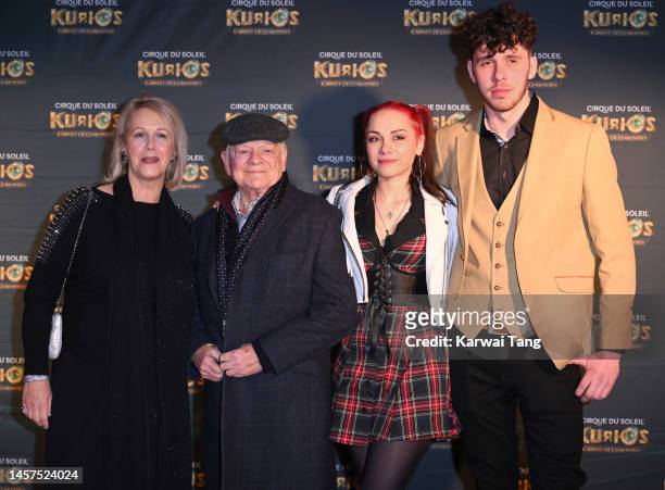 Gill Hinchcliffe, David Jason, Sophie Mae Jason and guest attend the European Premiere of Cirque du Soleil's "Kurios: Cabinet Of Curiosities" at...