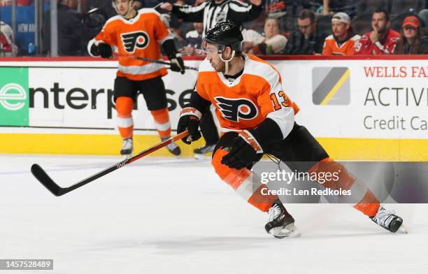 Kevin Hayes of the Philadelphia Flyers skates against the Washington Capitals at the Wells Fargo Center on January 11, 2023 in Philadelphia,...