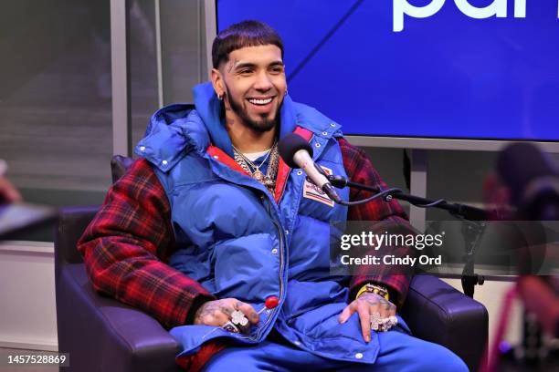 Anuel AA speaks during SiriusXM's Town Hall with Anuel AA hosted by Marisol Vargas at the SiriusXM Studios on January 18, 2023 in New York City.