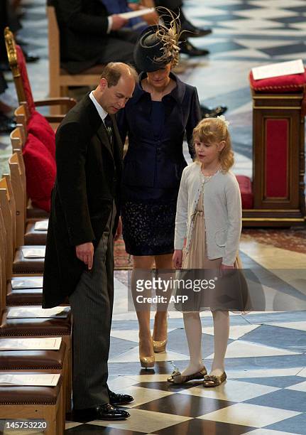 Prince Edward, Earl of Wessex, Sophie, Countess of Wessex, and Lady Louise Windsor attend a national service of thanksgiving for the Queen’s Diamond...