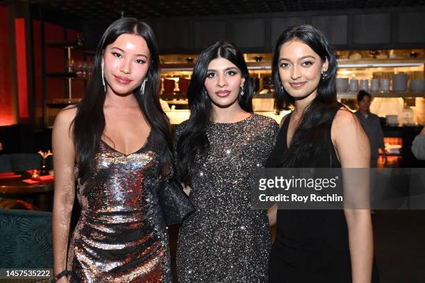 Marissa Ren, Rohma Siddiqui and guest attend Netflix hosts Bling Empire: New York Launch Event at House Of Red Pearl on January 18, 2023 in New York...