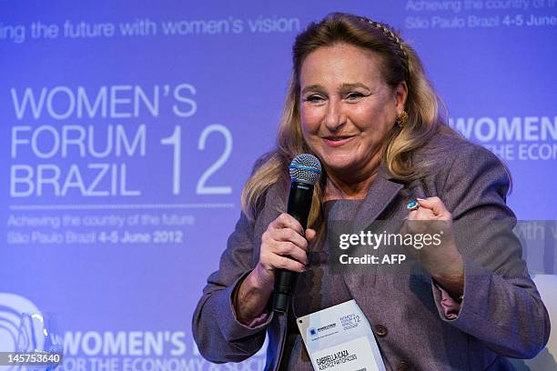 Albatroz Participacoes CEO Gabriella Icaza CEO speaks during the Women's Forum Brazil 2012 in Sao Paulo, Brazil on June 4, 2012. AFP PHOTO/Yasuyoshi...