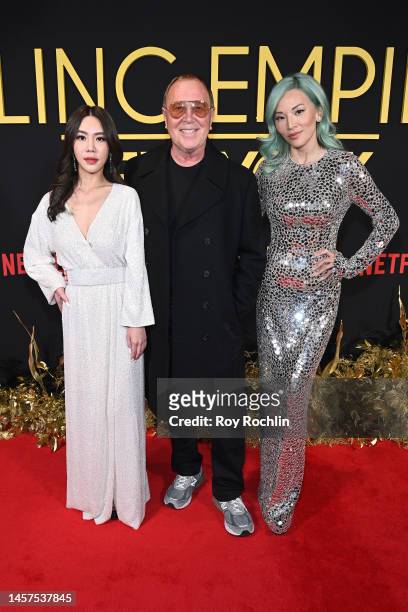 Nam Laks, Michael Kors and Tina Leung attend Netflix hosts Bling Empire: New York Launch Event at House Of Red Pearl on January 18, 2023 in New York...