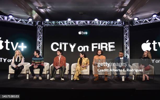 Stephanie Savage, Josh Schwartz, Wyatt Oleff, Chase Sui Wonders, Nico Tortorella, Xavier Clyde and Jemima Kirke attends the Apple TV+ 2023 TCA Winter...