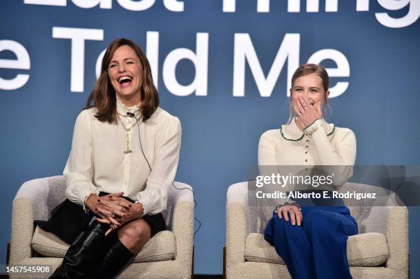 Jennifer Garner and Angourie Riceattend the Apple TV+ 2023 TCA Winter Press Tour at The Langham Huntington, Pasadena on January 18, 2023 in Pasadena,...