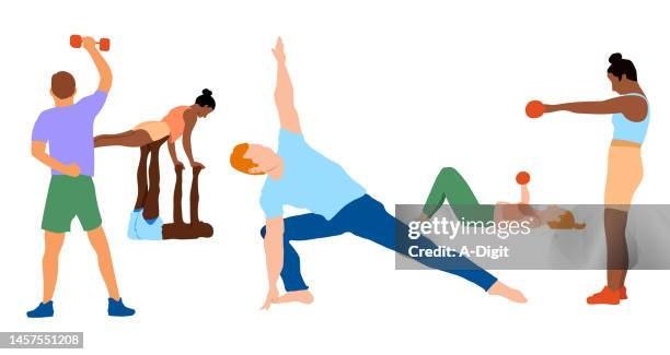 core strength workout group b peach - personal trainer stock illustrations