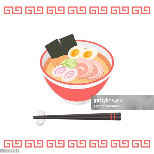 japanese food, ramen with chopsticks. - ramen noodles stock illustrations