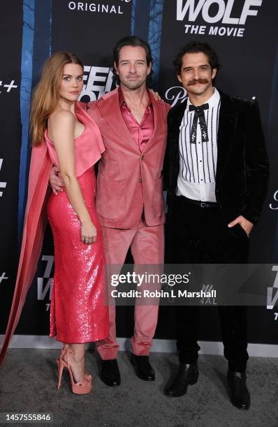 Holland Roden, Ian Bohen and Tyler Posey attend the Los Angeles premiere of Paramount+'s "Teen Wolf: The Movie" at Harmony Gold on January 18, 2023...
