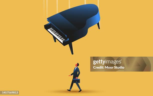 grand piano falling on a man illustration. - black swans stock illustrations