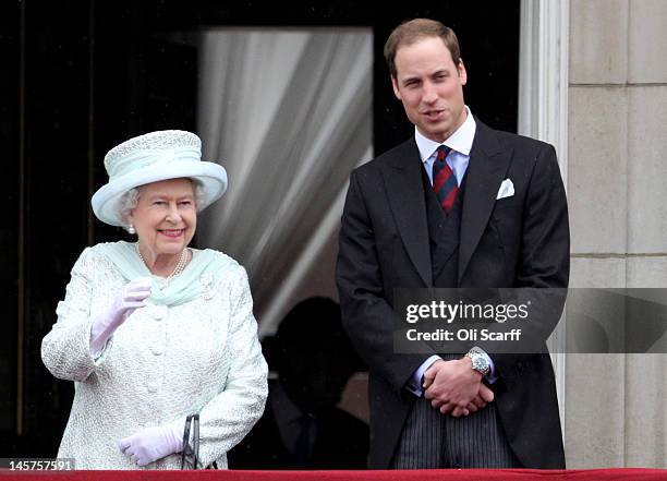Queen Elizabeth II and Prince William, Duke of Cambridge on the balcony of Buckingham Palace after the service of thanksgiving at St.Paul’s Cathedral...