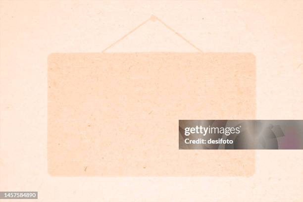 fawn or beige or bright light brown coloured blotchy textured effect grunge horizontal vector backgrounds that is blank and empty and has slightly darker shade placard like frame template hung by a string on a nail - matte finish stock illustrations