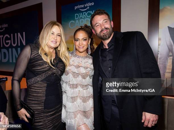 Jennifer Coolidge, Jennifer Lopez and Ben Affleck attend the after party for the Los Angeles premiere of Prime Video's 'Shotgun Wedding' on January...