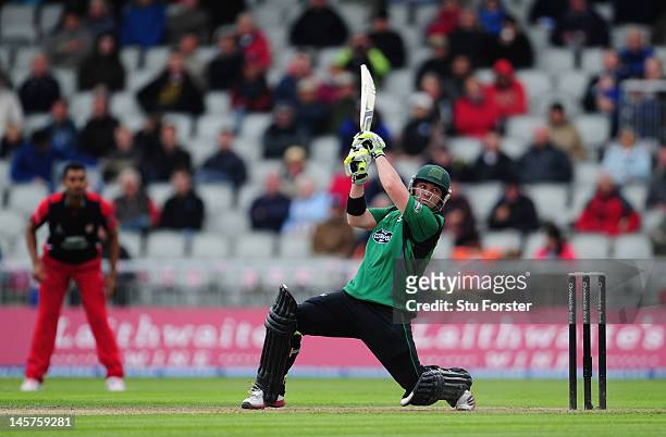 Worcestershire batsman Phillip Hughes in action during the Clydesdale Bank Pro40 match between Lancashire and Worcestershire at Old Trafford on June...
