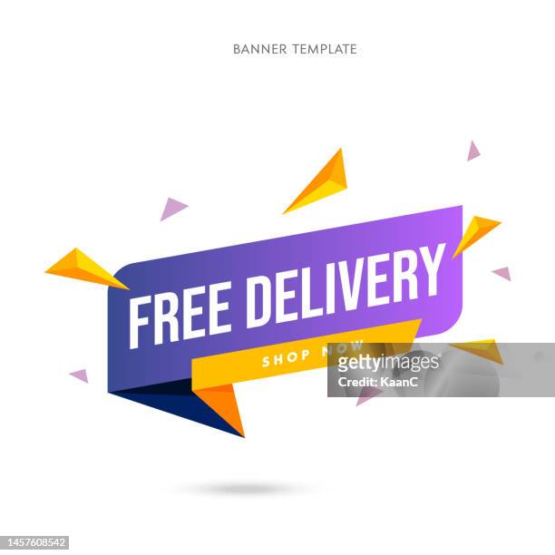 free delivery isolated vector icon paper style. promotion sign. triangle shapes. vector stock illustration - slogan stock illustrations