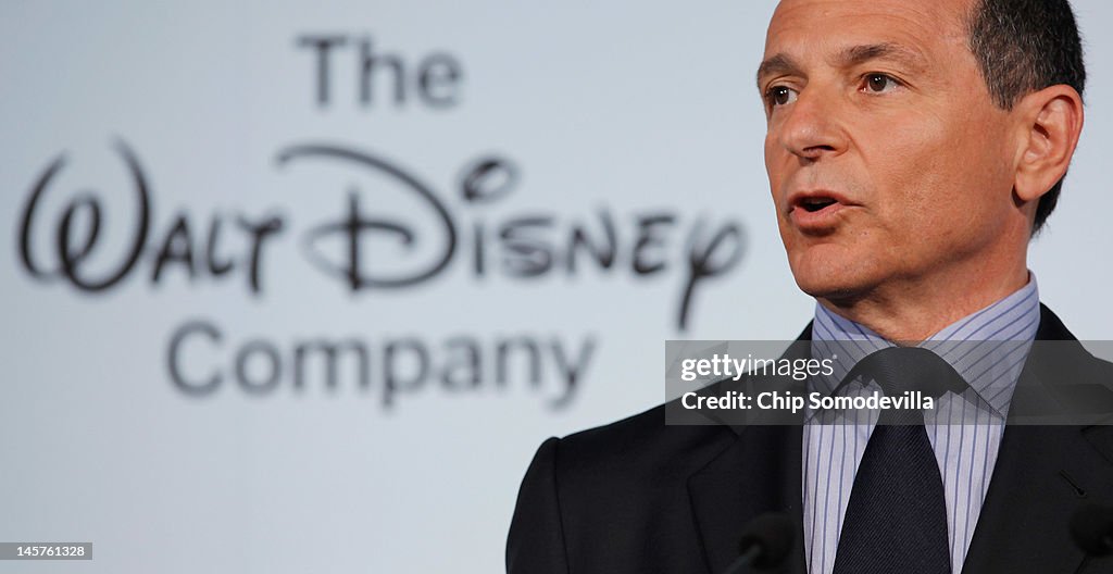 Michelle Obama And Disney CEO Robert Iger Hold News Conference On Disney's Nutritional Guidelines