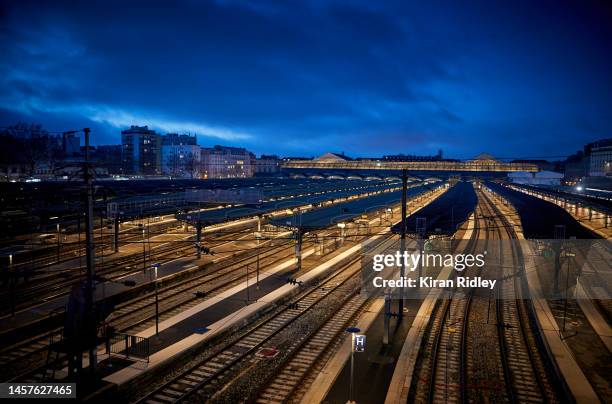 Gare de l'Est Railway Station in Paris lies empty as France is hit by widespread traffic disruption as transport workers join a nationwide strike...