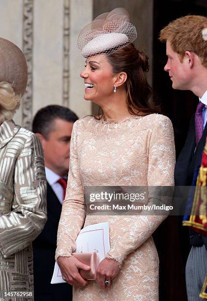 Catherine, Duchess of Cambridge attends a Service of Thanksgiving to celebrate Queen Elizabeth II's Diamond Jubilee at St Paul's Cathedral on June 5,...