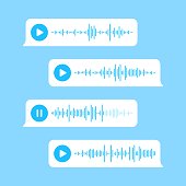 Voicemail. Voice messages manychat, record audio message whatsapp chat phone sms, call chatter sound wave speech bubbles messaging voicemails files ui interface vector illustration