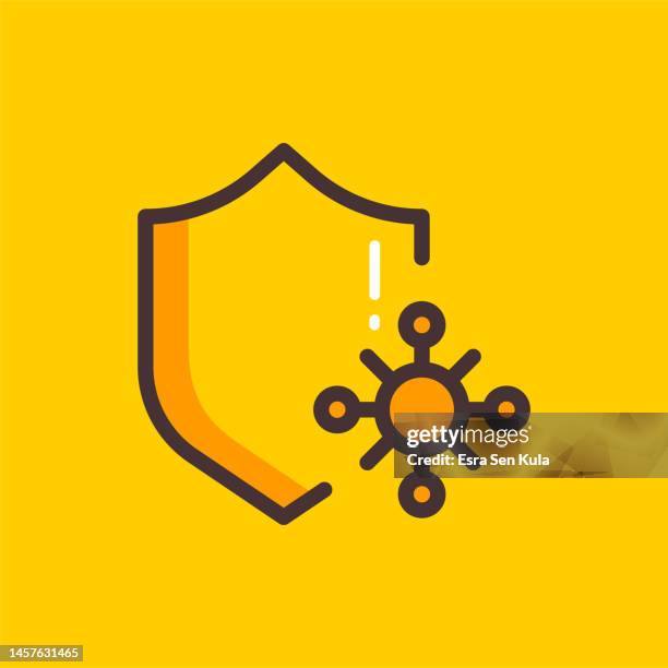 ilustraciones, imágenes clip art, dibujos animados e iconos de stock de protección antivirus color flat line icon diseño con trazo editable. adecuado para el diseño de páginas web, aplicaciones móviles, ui, ux y gui. - antioxidante