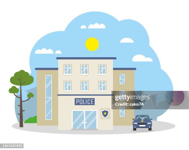 bildbanksillustrationer, clip art samt tecknat material och ikoner med police station department building vector illustration - polisstation